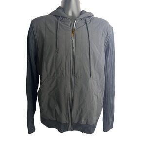 Bass Outdoor Full Zip Hoodie Sweater Mens Medium Black Quilted Knit 30228803-XW4